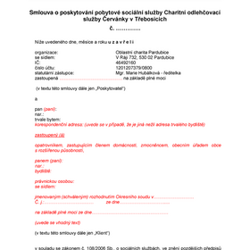 Modelová smlouva o poskytování Charitních odlehčovacích služeb Červánky - Třebosice
