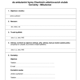 Žádost o přijetí do Charitních odlehčovacích služeb Červánky - ambulantní forma