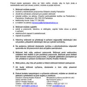 Pravidla pro podávání námětů, podnětů či stížností a jejich vyřizování – klienti - Pardubice
